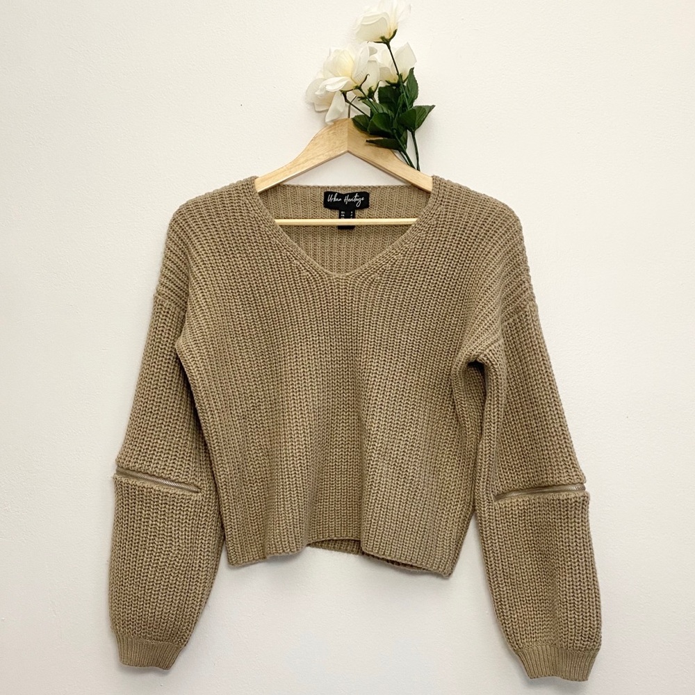 💜3/25$🛍Chunky Crop Sweater Zipper Detail Sleeves